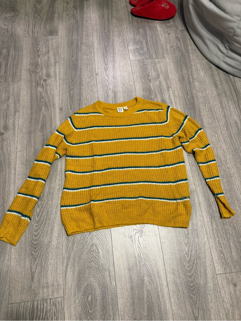 Roxy Mustard Yellow Striped Crewneck Sweater
